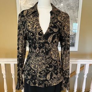 INC Black and Gold Long Sleeved Top - Size XL